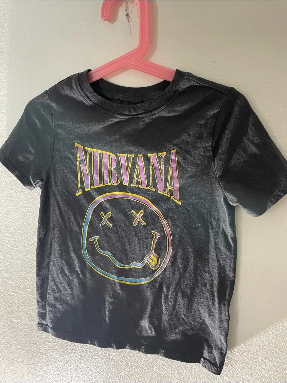 Old Navy Black Nirvana Smile Graphic Tee with Neon Outline